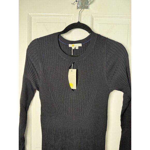 NWT Boden Long Sleeve Ribbed Knit US 10P Black Midi Dress Keyhole Siren Bodycon - Picture 3 of 13